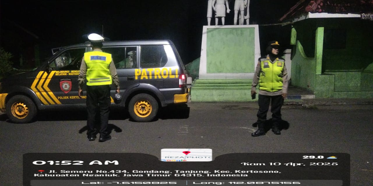 Polsek Kertosono Gelar Patroli Blue Light Antisipasi Gesekan Antar Perguruan Silat