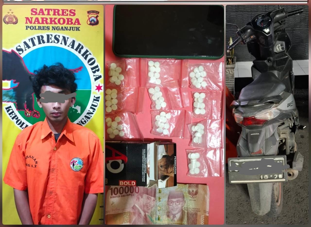 Polres Nganjuk Tangkap Pengedar Okerbaya di Jatikalen, 100 Butir Pil LL Diamankan