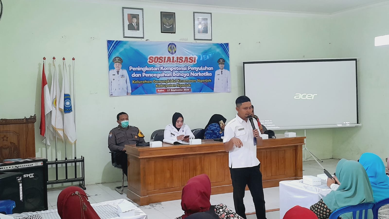 Bhabinkamtibmas Ganungkidul Bersama 3 Pilar Hadiri Sosialisasi Pencegahan Narkoba dari BNN Kabupaten Nganjuk