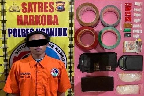 Satresnarkoba Polres Nganjuk Bekuk Pengedar Sabu di Sawahan, Amankan Barang Bukti 3,69 Gram