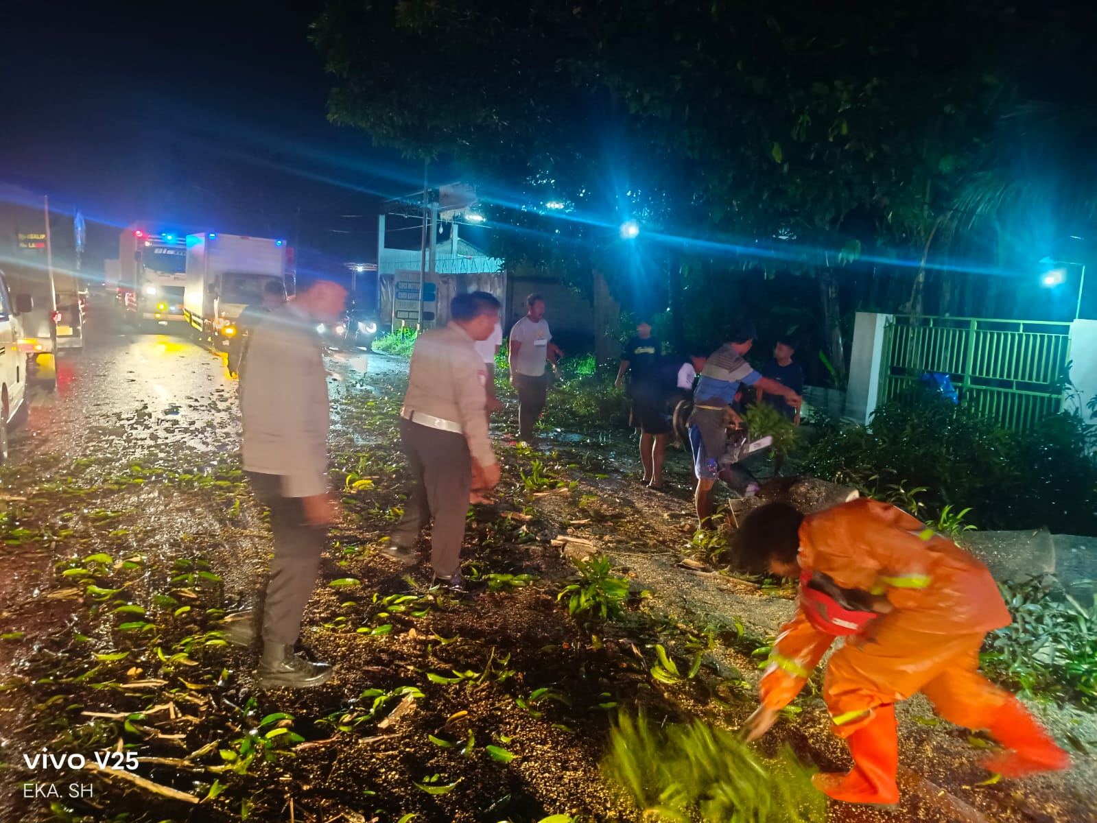 Upaya Sigap Polsek Warujayeng Bersama BPBD Evakuasi Pohon Tumbang Yang Tutup Jalan Raya