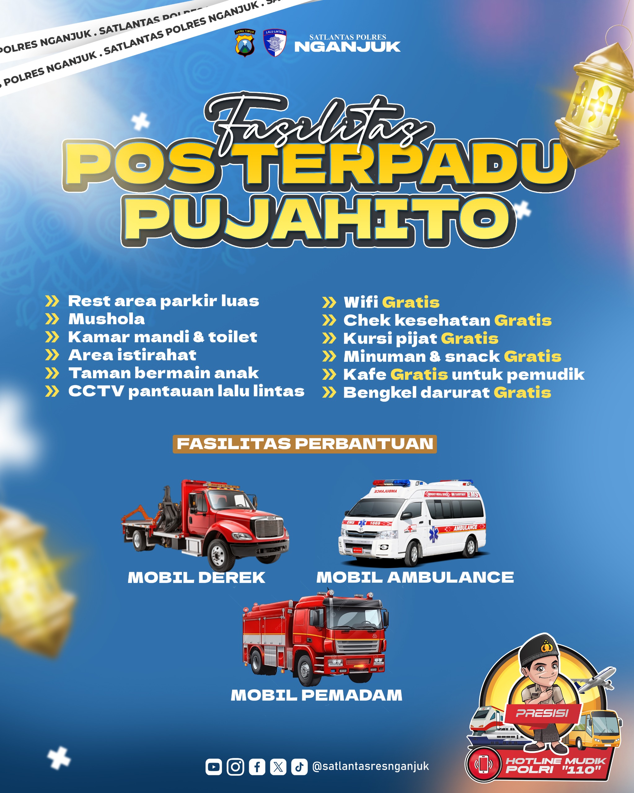 Mudik Lewat Nganjuk? Istirahat Gratis, WiFi Gratis, Bahkan Kursi Pijat Juga Disediakan Polisi