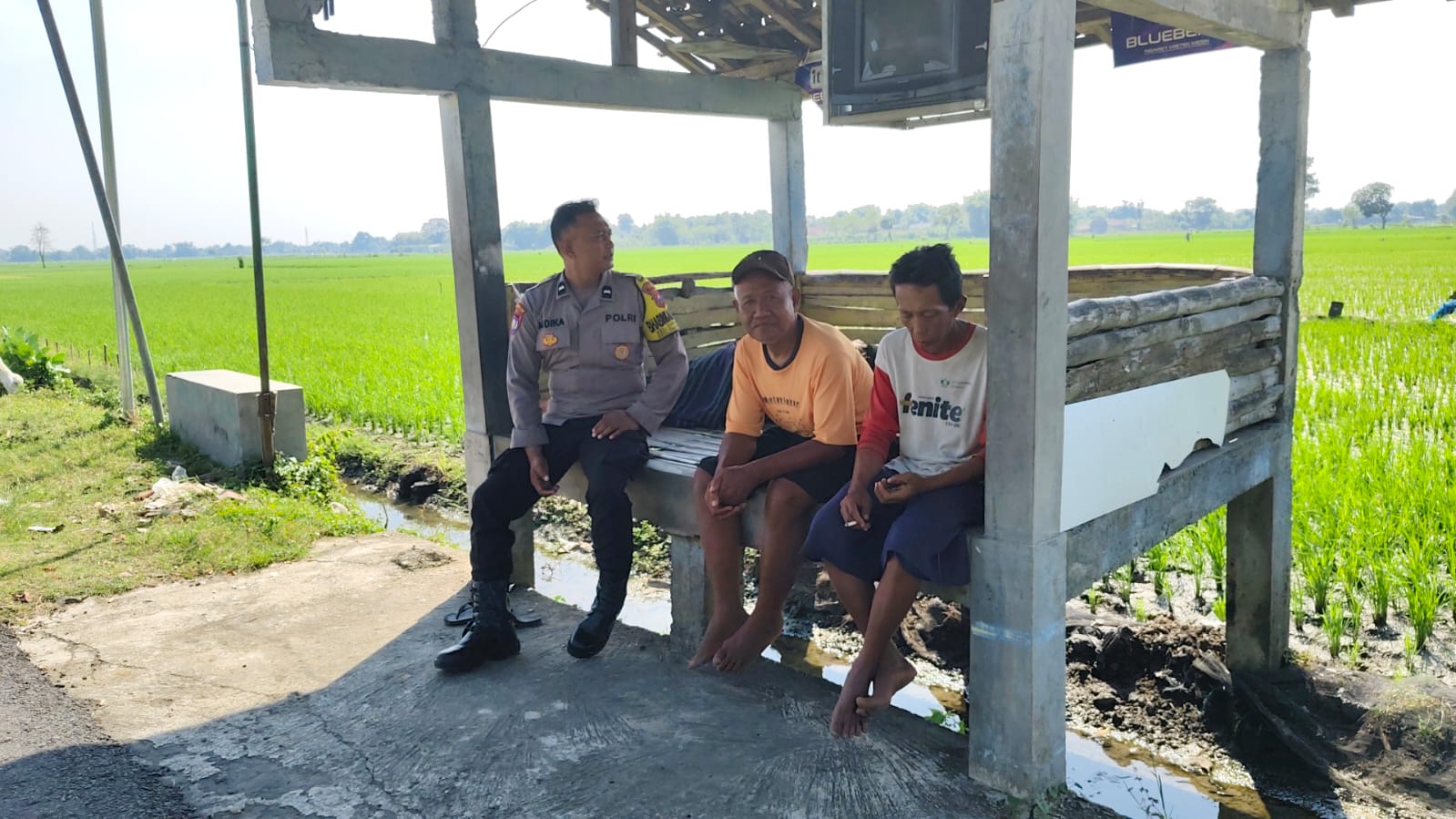 Bhabinkamtibmas Warujayeng Sambangi Petani di Sawah, Dorong Ketahanan Pangan dan Jaga Kamtibmas