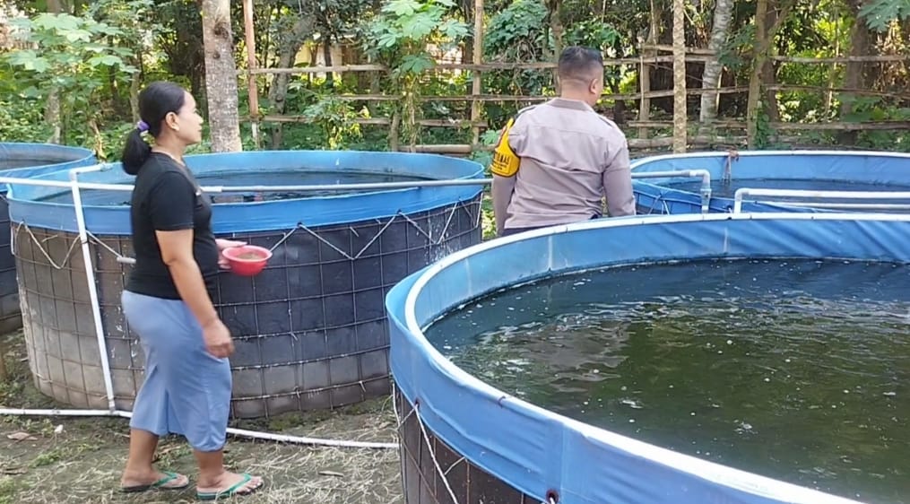 Dukung Ketahanan Pangan Nasional, Bhabinkamtibmas Desa Lumpang kuwek Sambangi Ternak ikan Warga