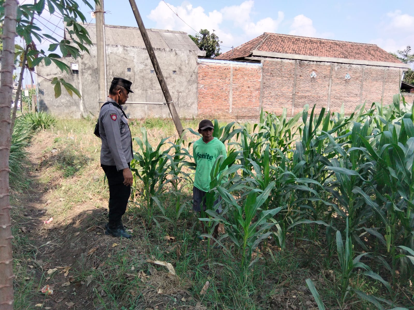 Pantau Lahan Jagung, Anggota Polsek Wilangan Sekaligus Ingatkan Petani Gunakan Kunci Ganda