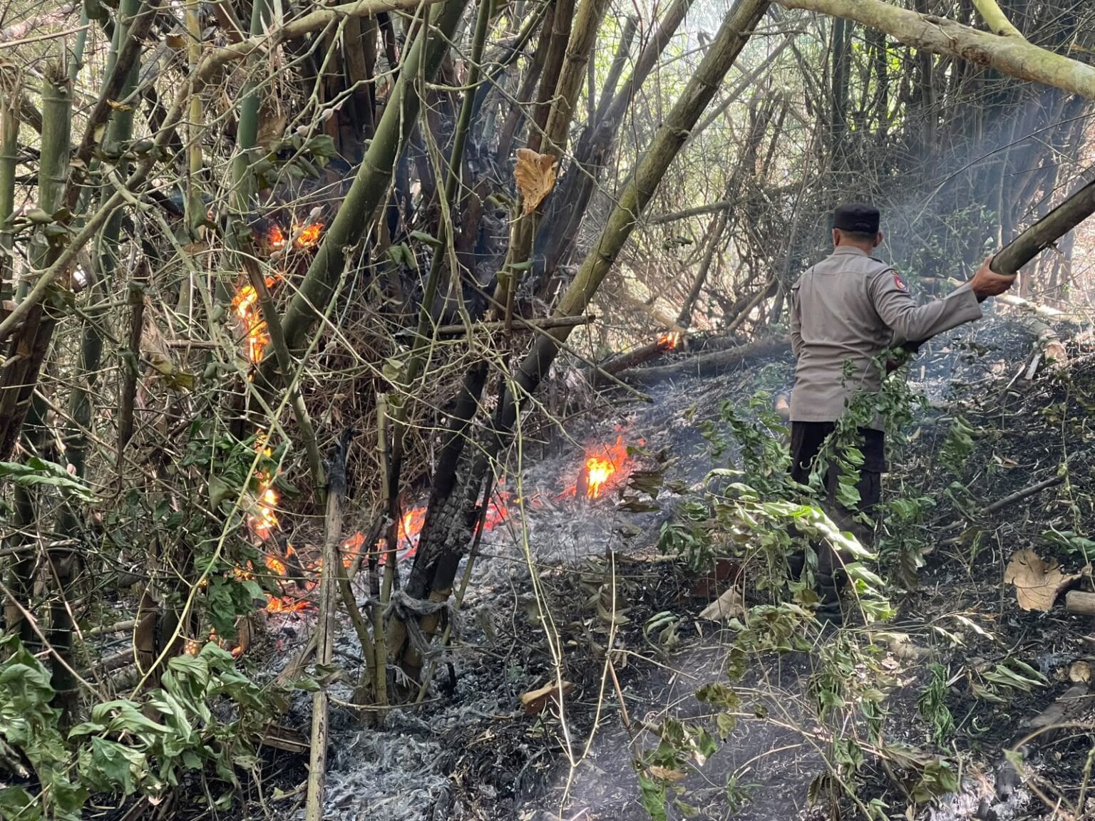 Polres Trenggalek Terjunkan Personel Jajaran Padamkan Api di Gunung Orak Arik