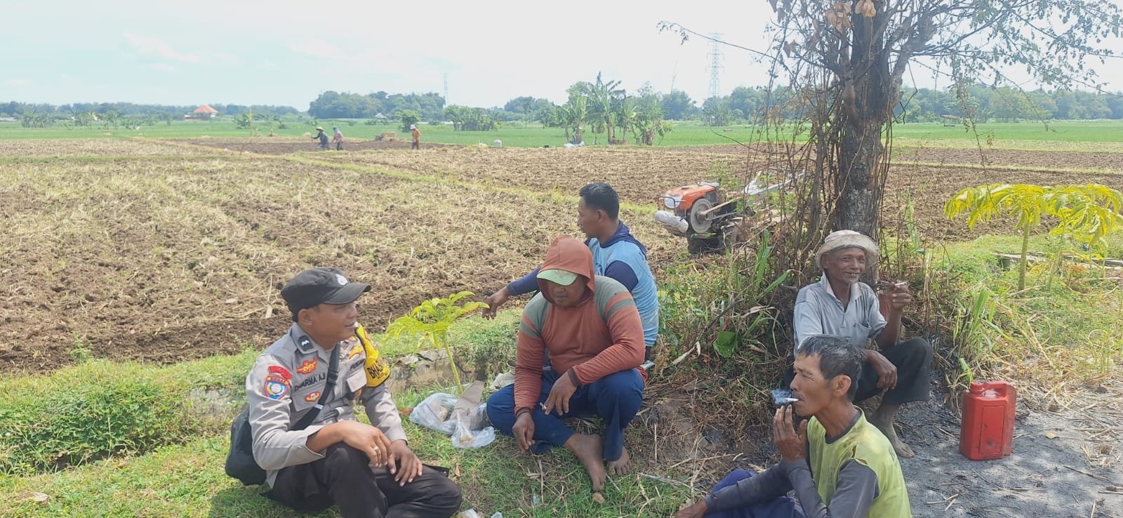 Cangkrukan di Tengah Sawah, Bhabinkamtibmas Pacekulon Serap Aspirasi Petani demi Ketahanan Pangan