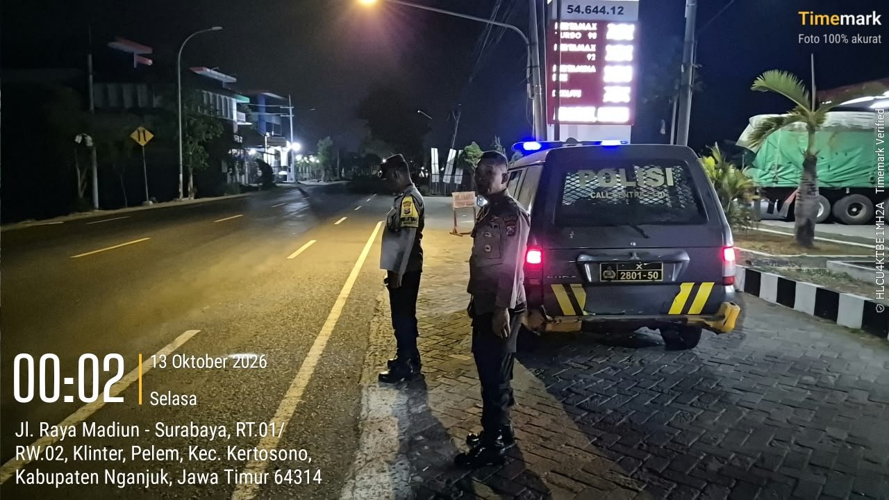 Antisipasi Balap Liar, Polsek Kertosono Gelar Patroli Blue Light di Areal SPBU Klinter